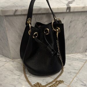 Genuine Leather Bucket Bag with Detachable Gold Chain